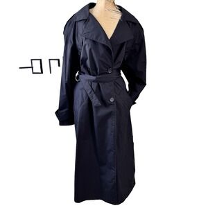 Vintage Black Trench Coat 12 Double Breasted Belted Quiet Luxury 90s Oversized